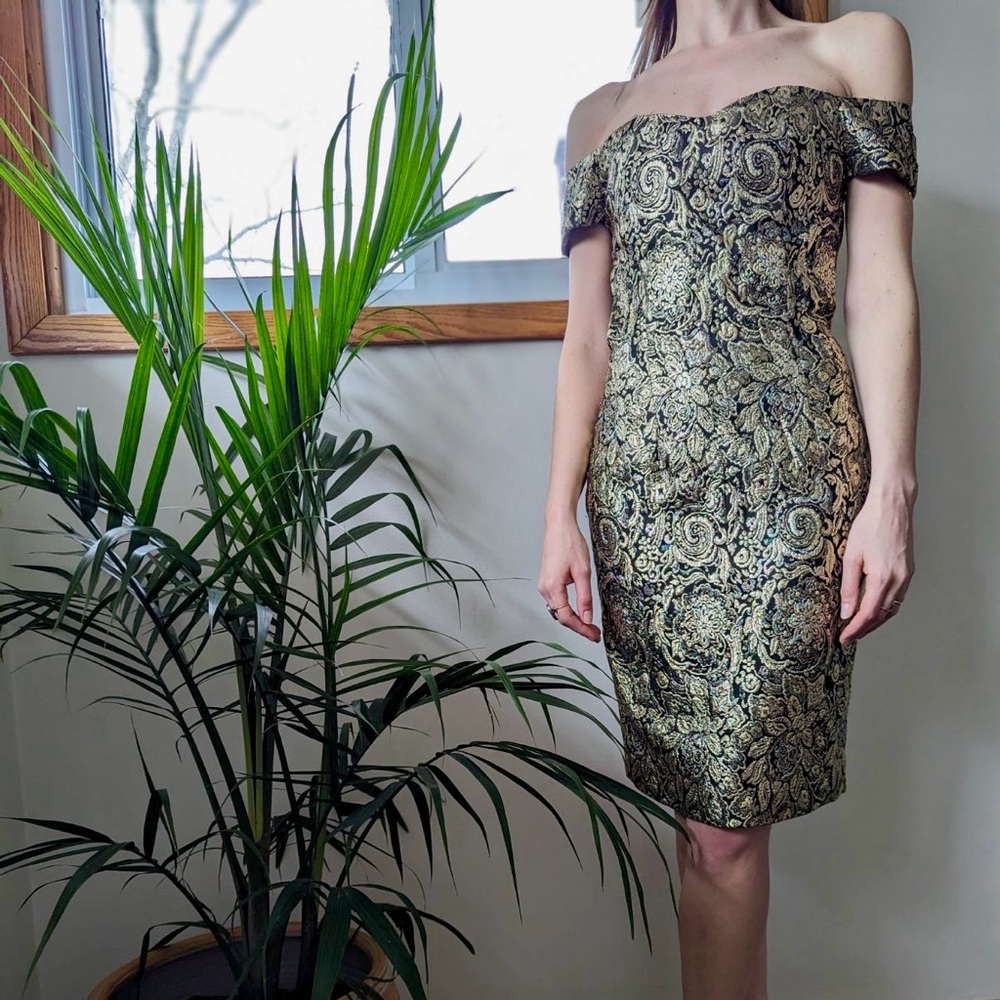 1990s Metallic Brocade Cocktail Dress